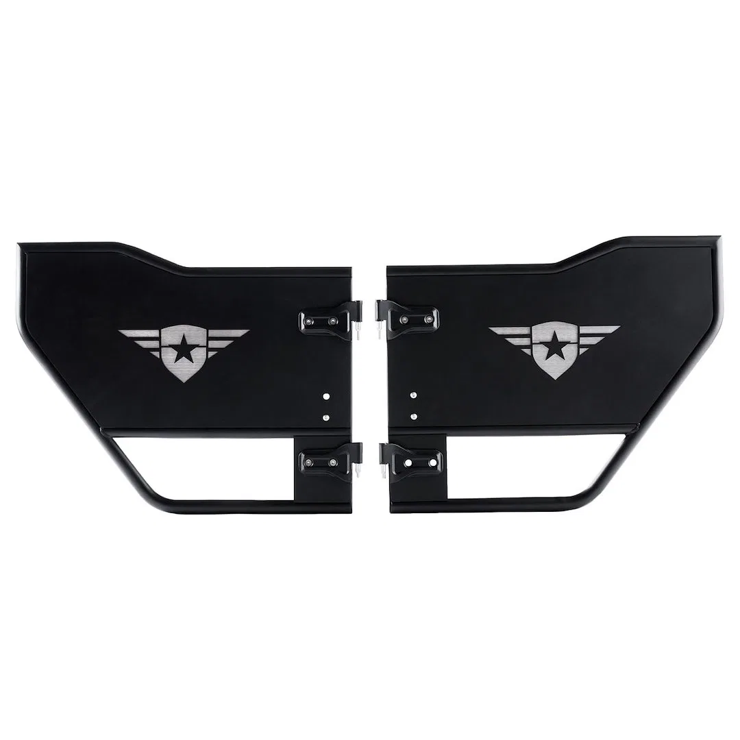 35-1049 – COMBAT OFFRD Door, Tubular Lower Half Powder Coated Black Steel Set Of 2 With OE Styles Hinges/ Door Limiti...